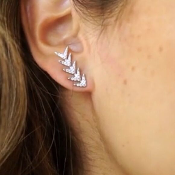 Gold over Sterling  Arrow Ear Climber Earrings - Picture 2 of 11